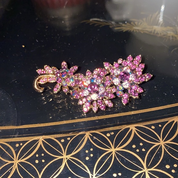 Huge Pink Rhinestone Signed JANUS Brooch Pin Floral Spray Designer Signed - Picture 2 of 5